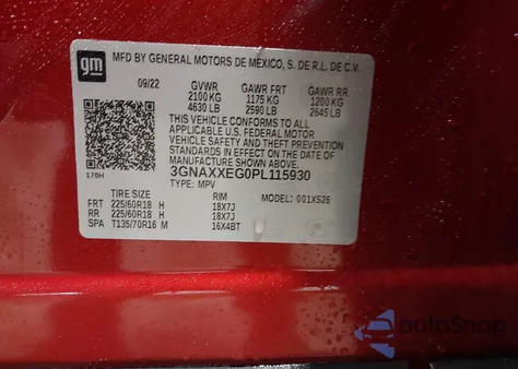 2023 Chevrolet Equinox Awd Premier из США, поврежденный, VIN 3GNAXXEG0PL115930